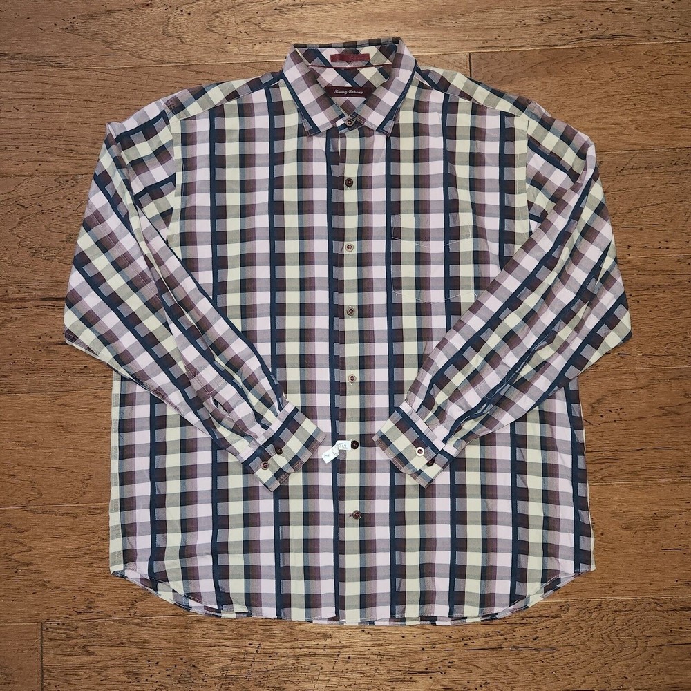 Tommy Bahama Men's 100% Silk Button Down Shirt Check Multi Colored Size XL